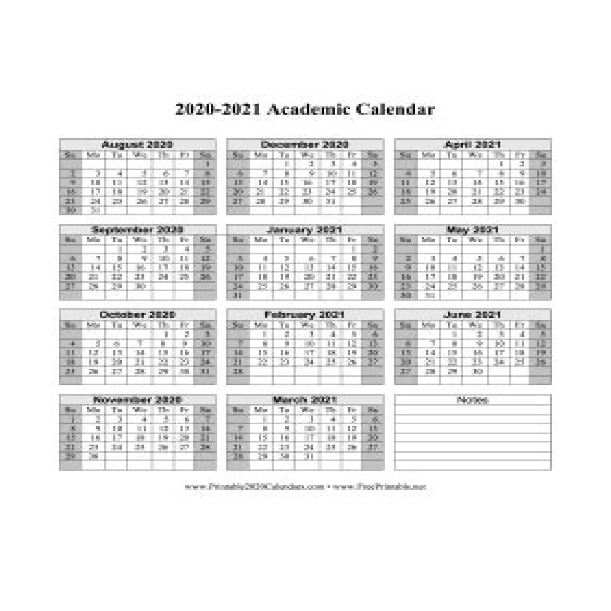 2020 - 2021 Academic Calendar